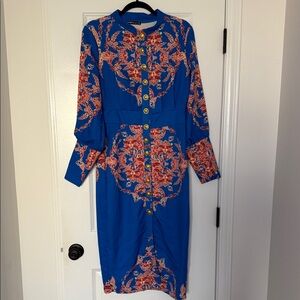 Vibrant Blue and Red Long Sleeve Dress